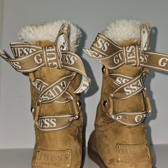 GUESS Allyse Quilted Winter Boots | Faux Fur | Medium Brown | Size 7M - Picture 2 of 6